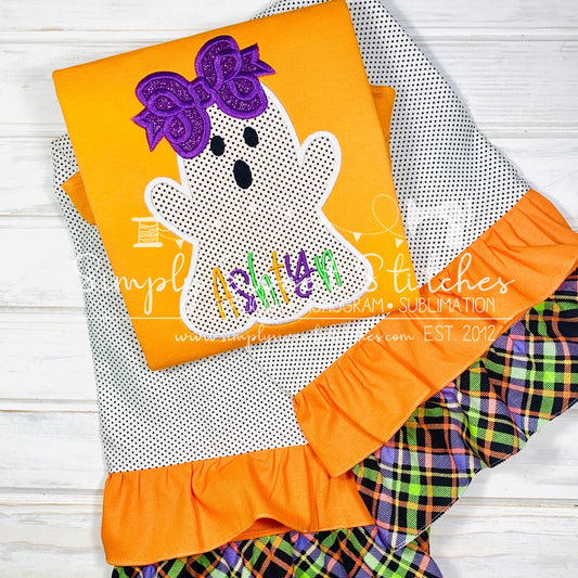 1256 - GHOST GIRL WITH BOW - APPLIQUE CHILD SHIRT