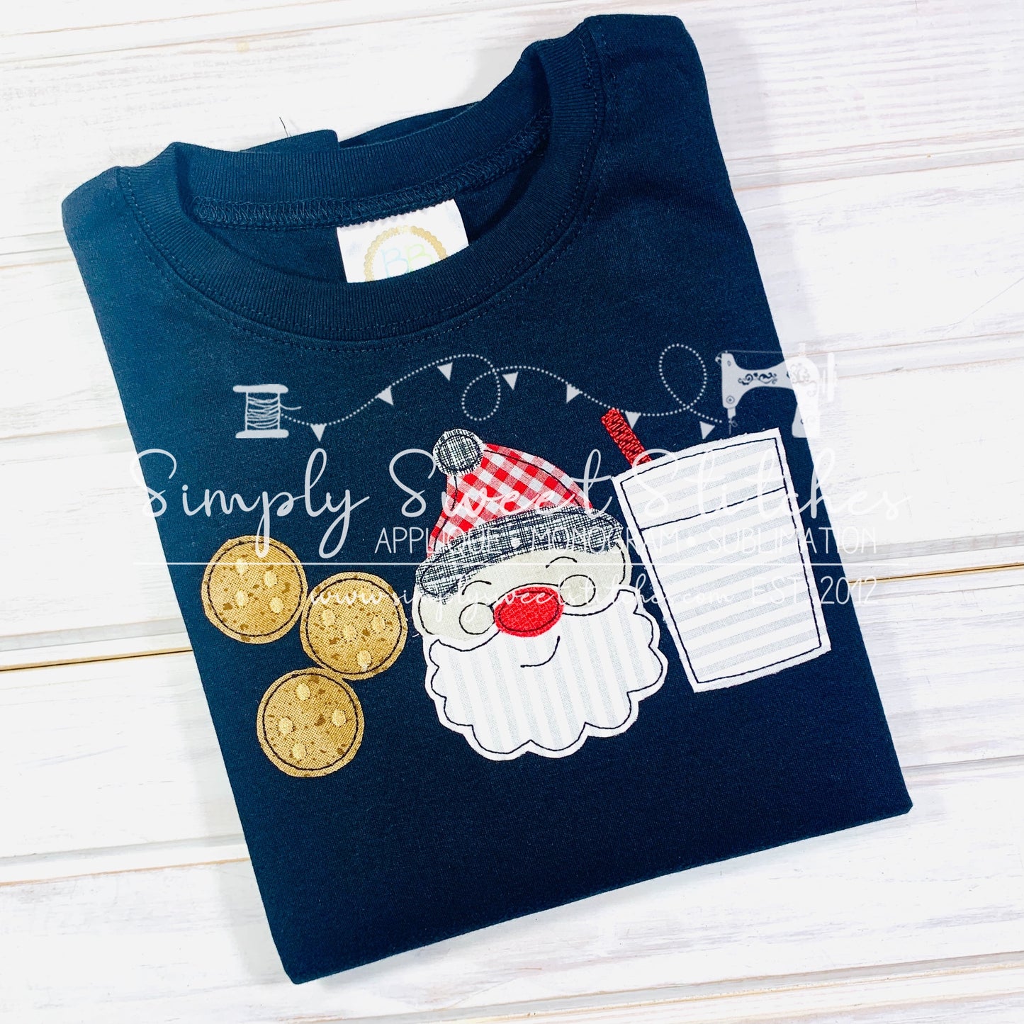 1919 - COOKIES AND MILK SANTA - APPLIQUE CHILD SHIRT