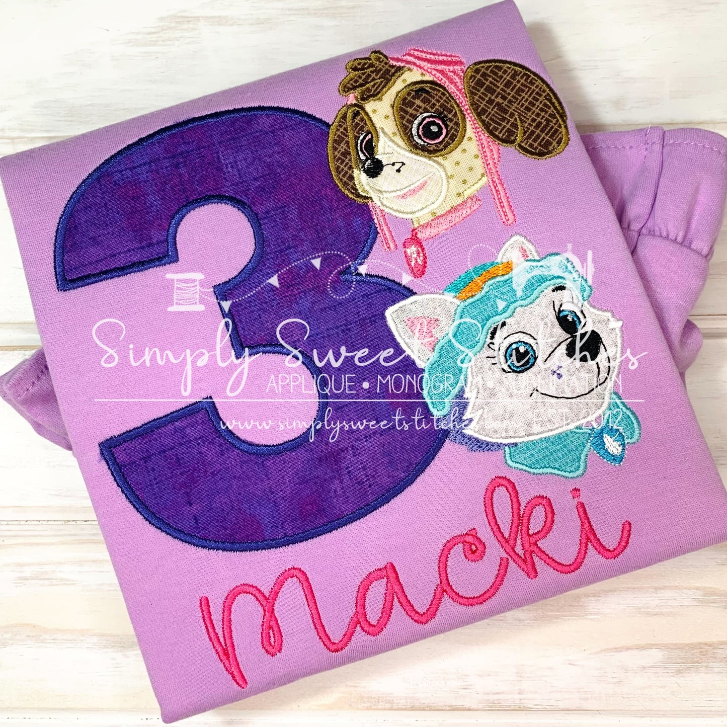 1077 - SUPER PUPS BIRTHDAY NUMBER - APPLIQUE CHILD SHIRT