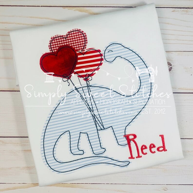 1485 - VALENTINE DINOSAUR - APPLIQUE CHILD SHIRT