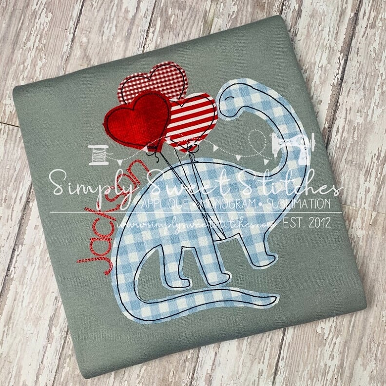 1485 - VALENTINE DINOSAUR - APPLIQUE CHILD SHIRT