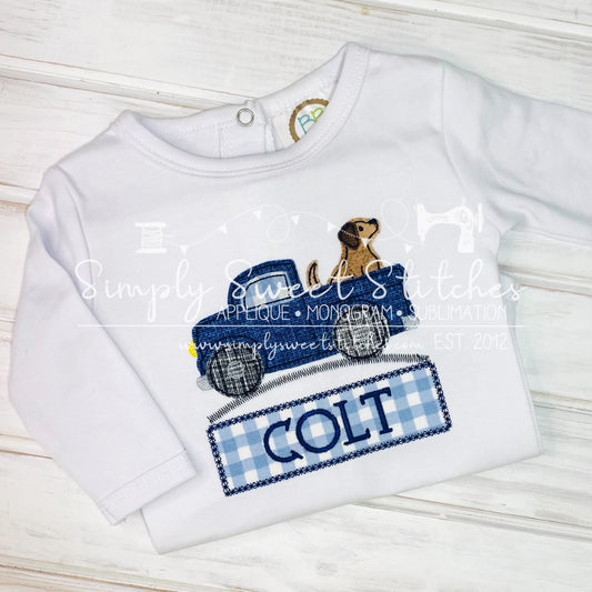 1787 - DOG IN A TRUCK - APPLIQUE CHILD SHIRT