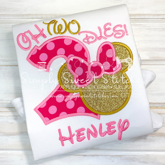 1964 - MOUSE GIRL TWODLES BIRTHDAY NUMBER - APPLIQUE CHILD SHIRT