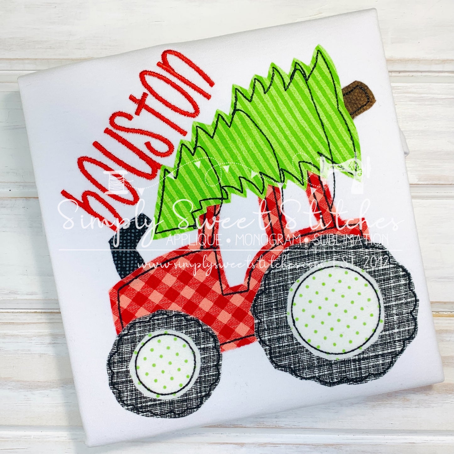 1876 - CHRISTMAS TRACTOR - APPLIQUE CHILD SHIRT