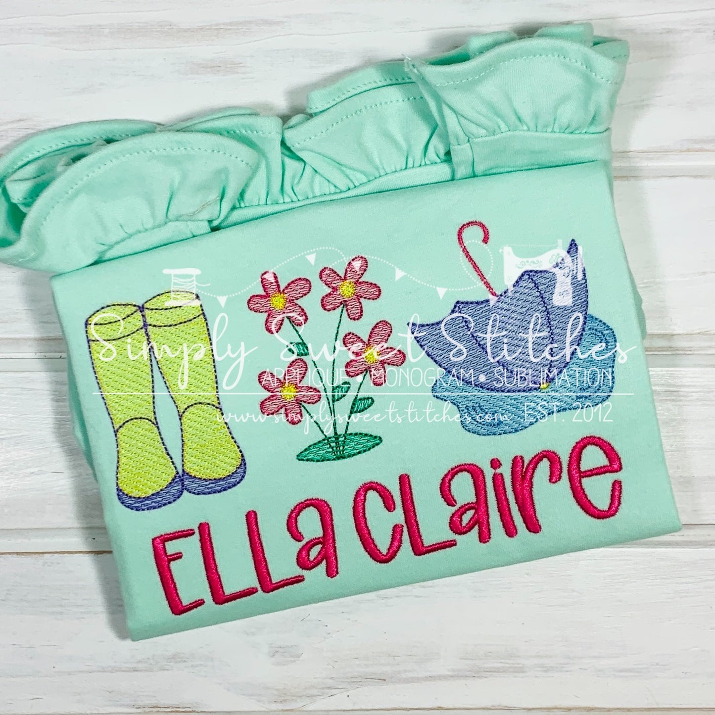 1570 - APRIL SHOWERS MAY FLOWERS - APPLIQUE CHILD SHIRT