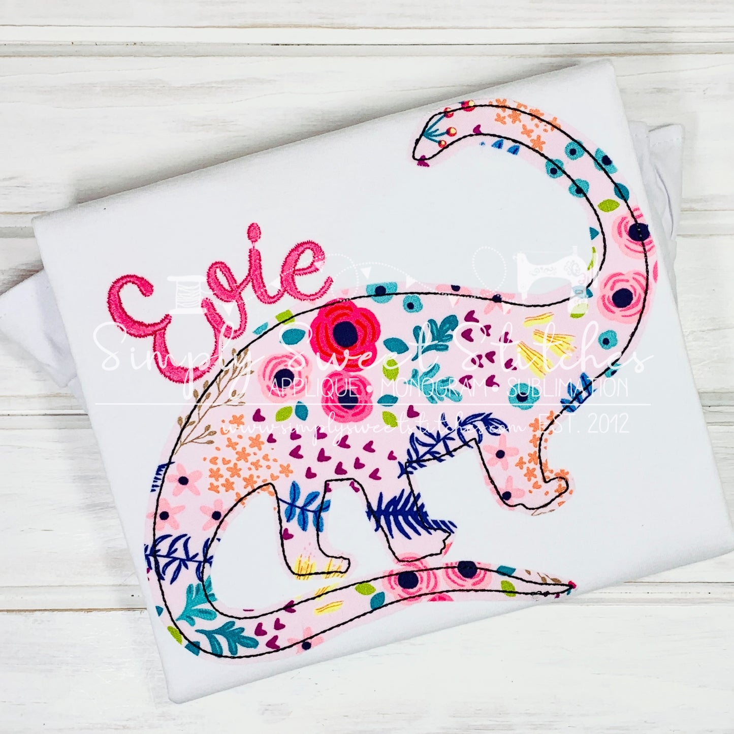 1656 - GIRL DINOSAUR - APPLIQUE CHILD SHIRT