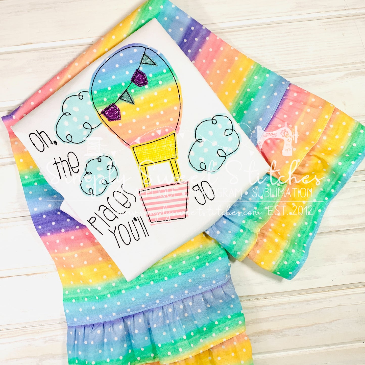 1950 - OH THE PLACES YOU WILL GO GIRL HOT AIR BALLOON - APPLIQUE CHILD SHIRT