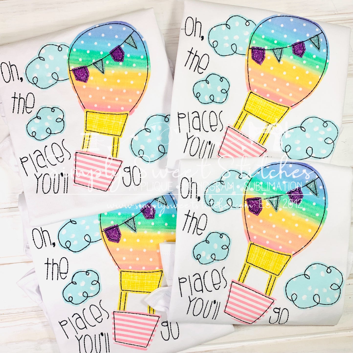1950 - OH THE PLACES YOU WILL GO GIRL HOT AIR BALLOON - APPLIQUE CHILD SHIRT