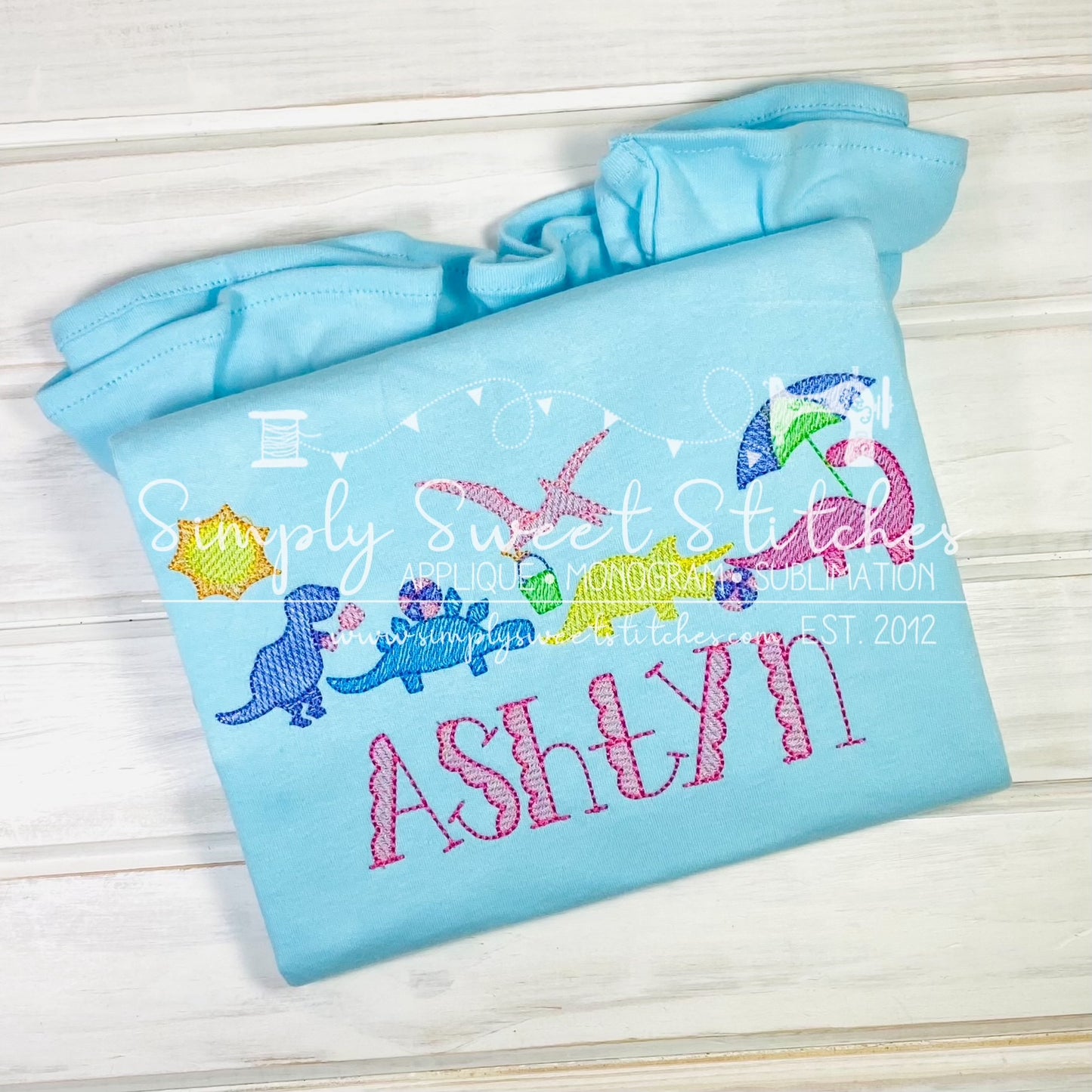 1667 - GIRLS BEACH DINOSAUR - SKETCH CHILD SHIRT
