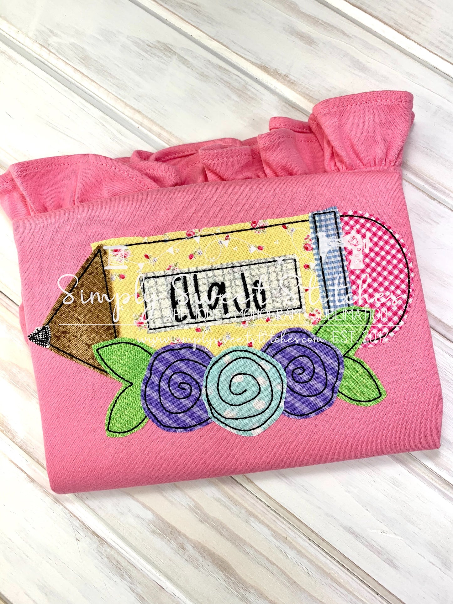 1719 - FLORAL PENCIL - APPLIQUE CHILD SHIRT