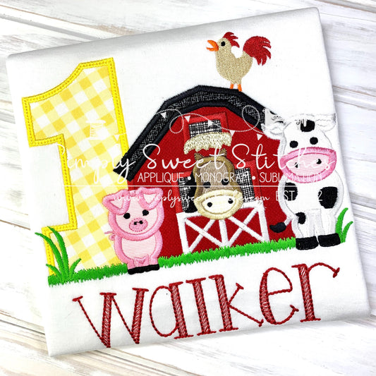 1601 - FARM ANIMALS BIRTHDAY - APPLIQUE CHILD SHIRT