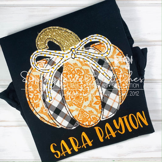 1766 - PUMPKIN WITH BOW - APPLIQUE CHILD SHIRT