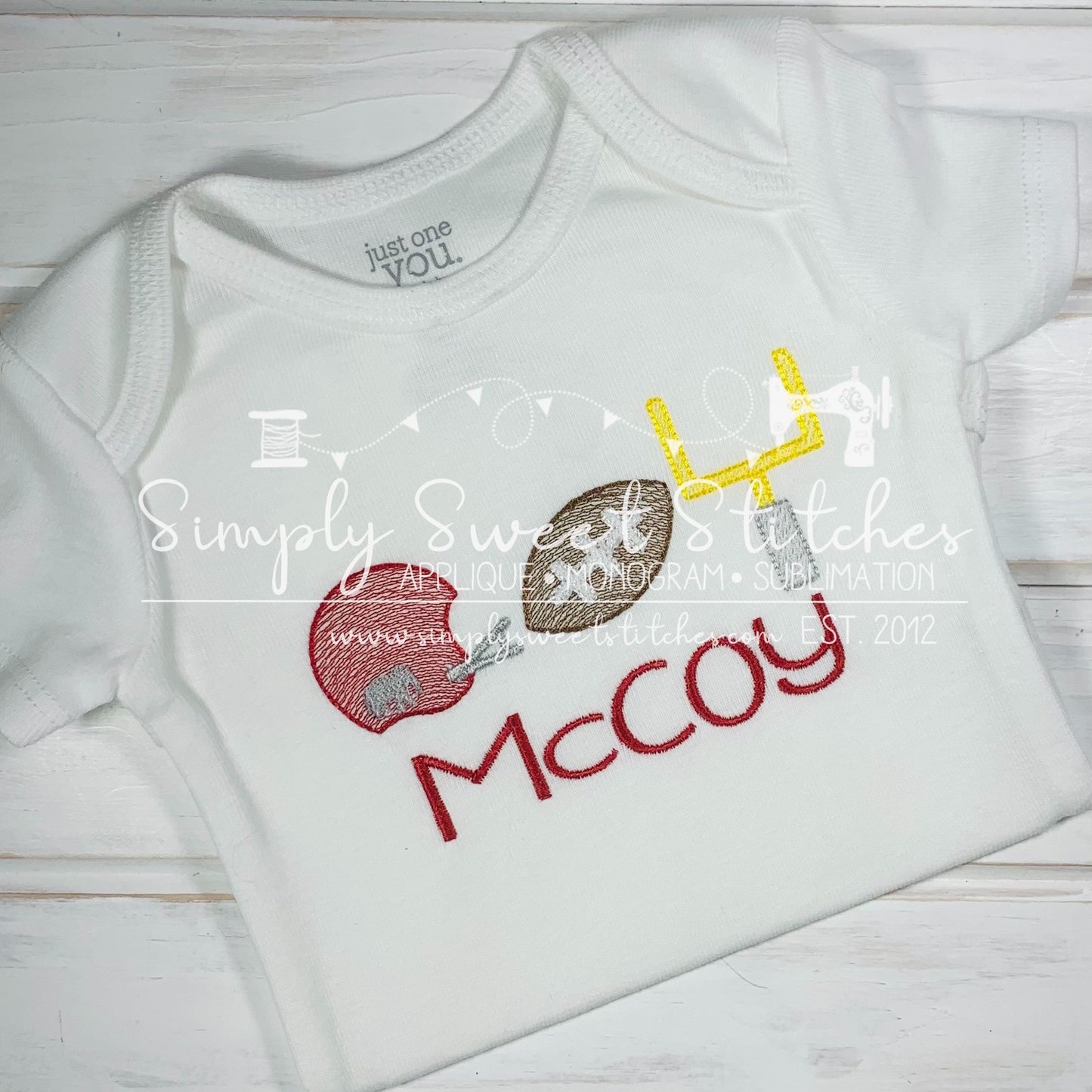 1654 - FOOTBALL, HELMET, GOAL POST TRIO - SKETCH CHILD SHIRT