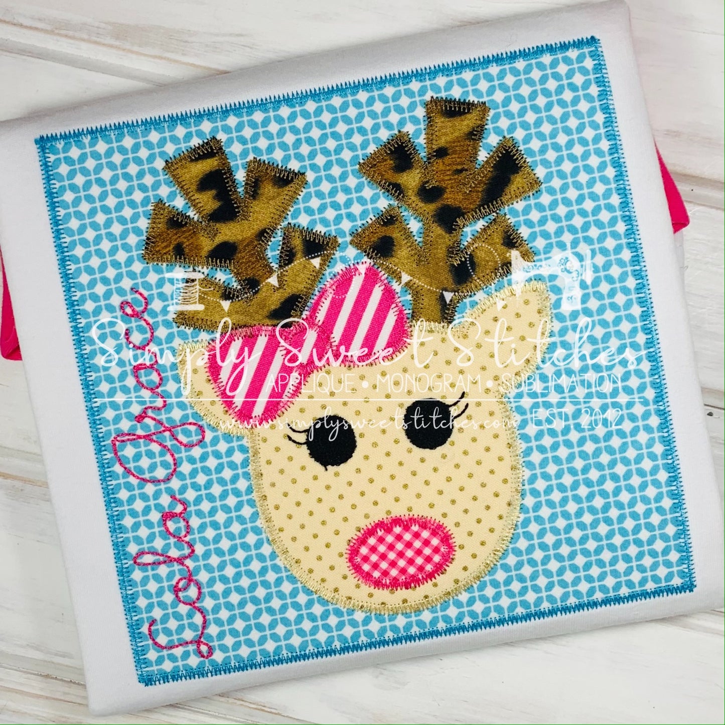 1419 - GIRL REINDEER IN BOX - APPLIQUE CHILD SHIRT