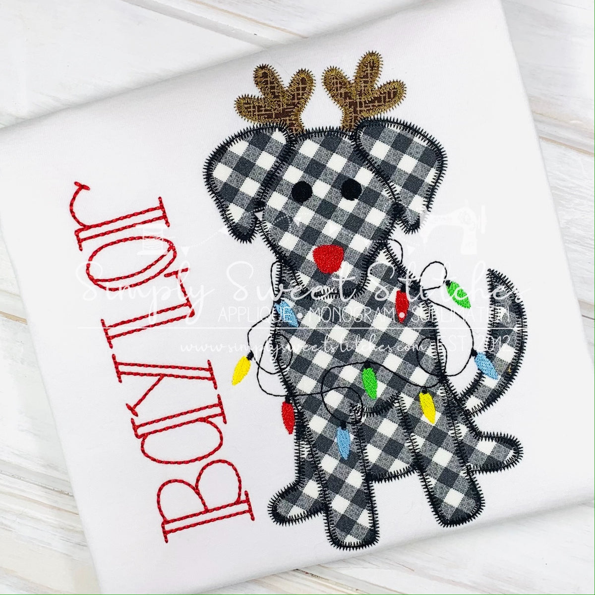1154 - CHRISTMAS DOG WITH LIGHTS - APPLIQUE CHILD SHIRT