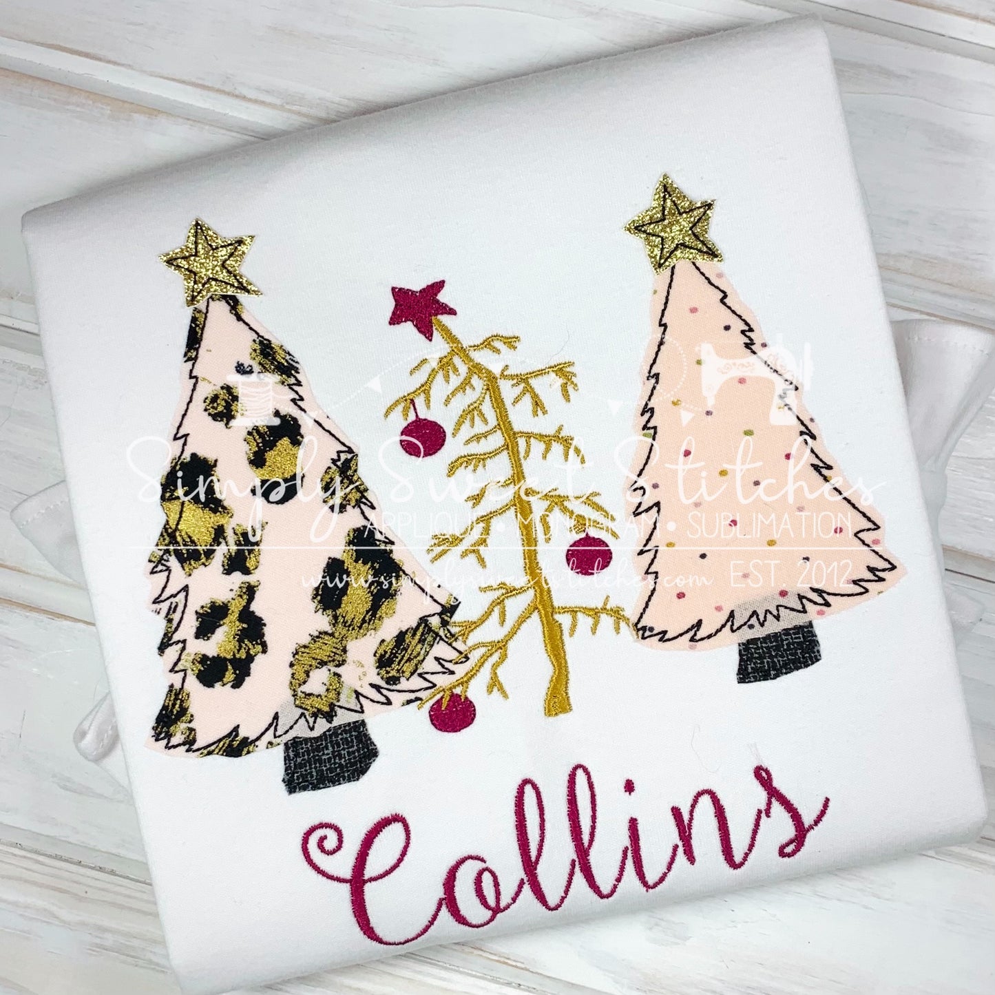 1491 - CHRISTMAS TREE TRIO GIRL - APPLIQUE CHILD SHIRT