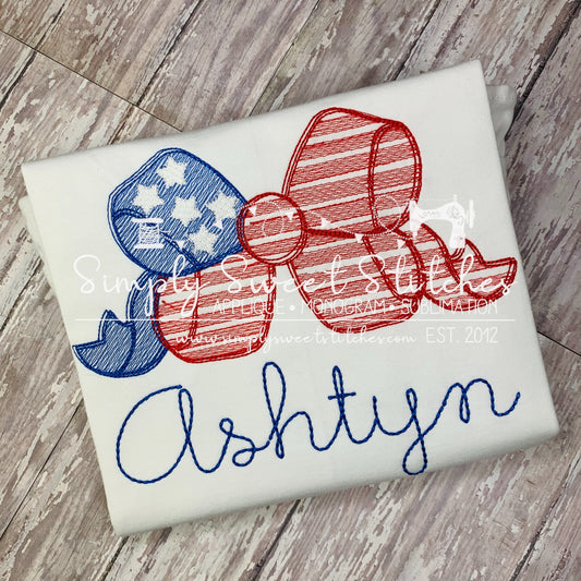 1616 - PATRIOTIC BOW WITH STARS - SKETCH CHILD SHIRT