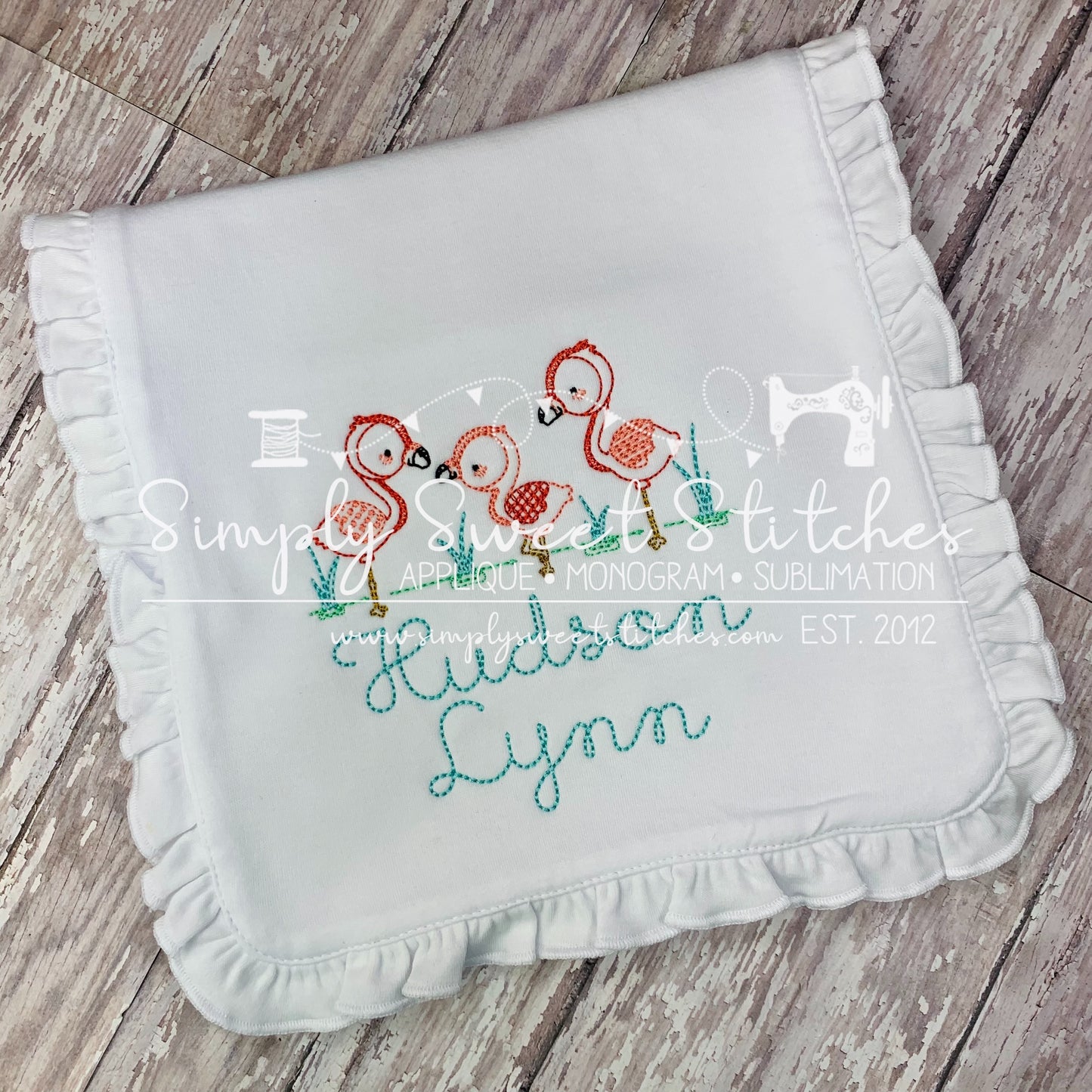 1364 - FLAMINGO - SKETCH BURP CLOTH