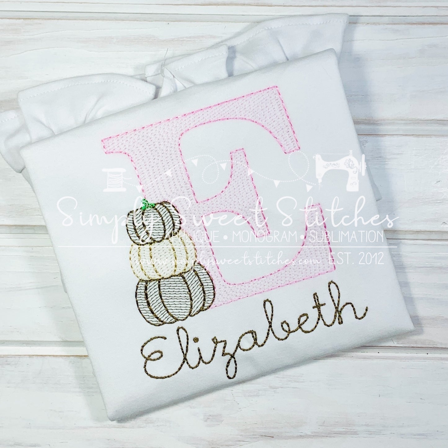 5029 - STACKED PUMPKIN INITIAL SKETCH STITCH APPLIQUE - CHILD SHIRT