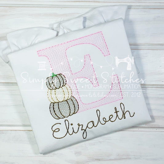 2152 - STACKED PUMPKIN INITIAL - SKETCH CHILD SHIRT