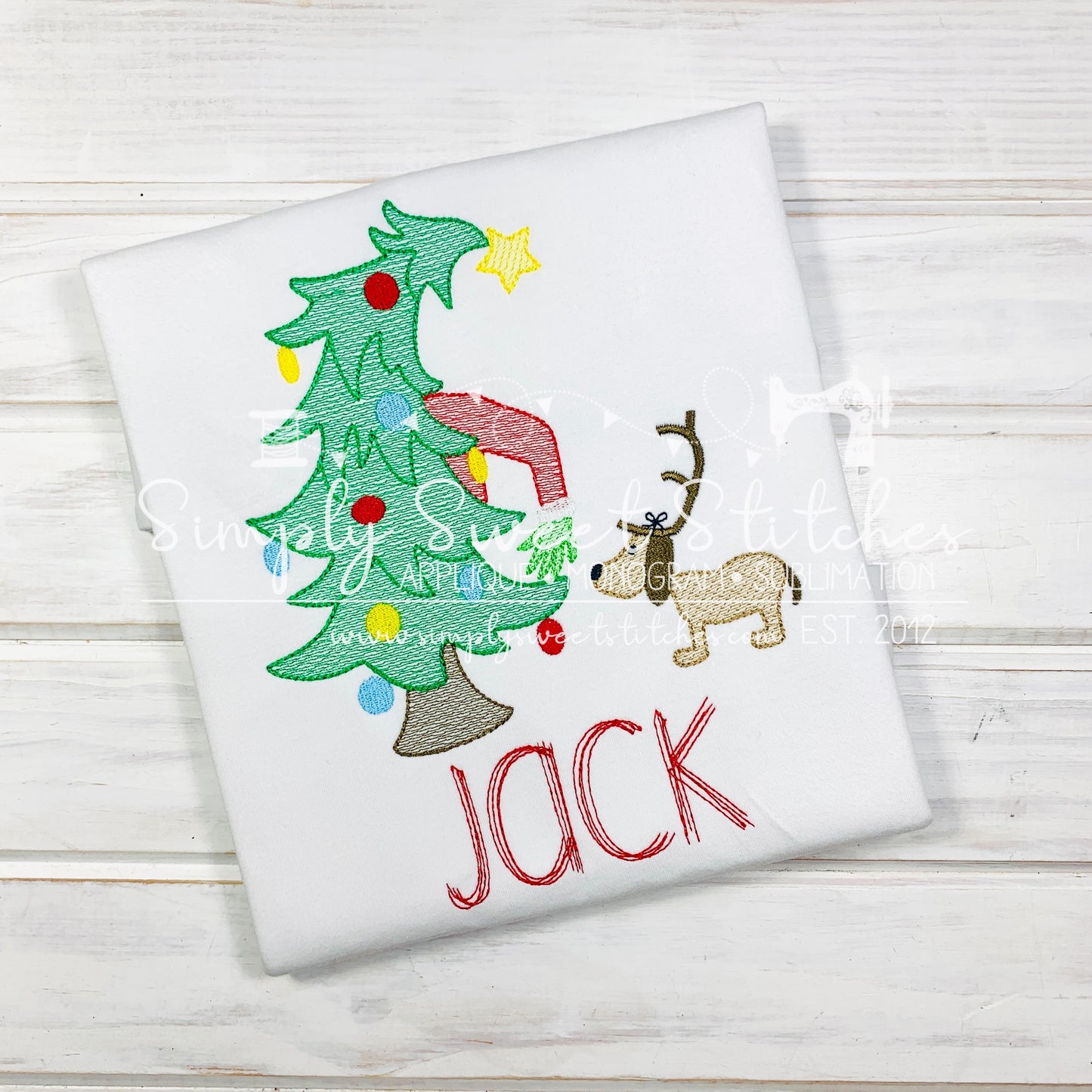 1909 - GRINCH TREE WITH DOG - SKETCH CHILD SHIRT