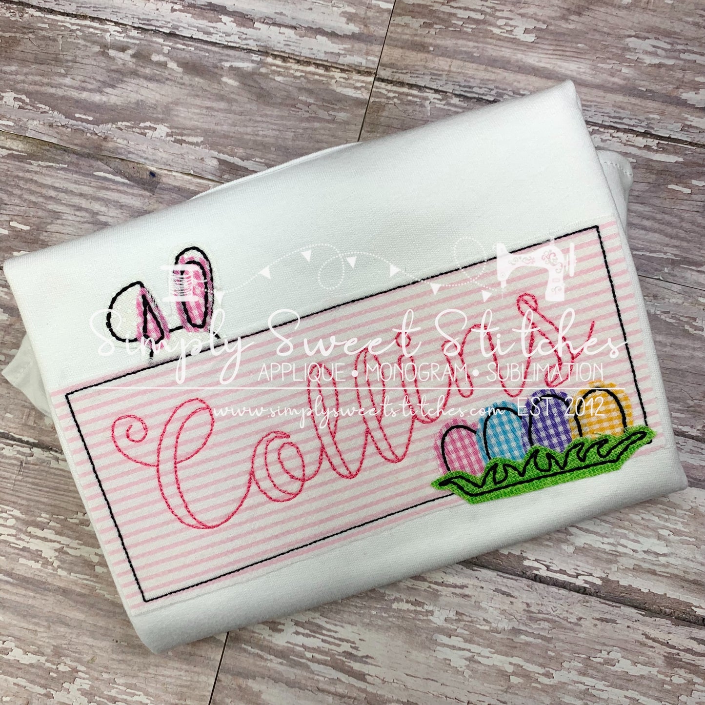 1508 - EASTER BUNNY BANNER WITH EGGS - APPLIQUE CHILD SHIRT