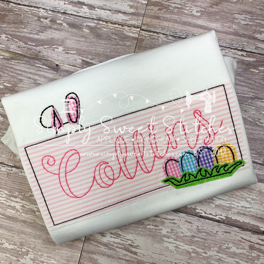 1508 - EASTER BUNNY BANNER WITH EGGS - APPLIQUE CHILD SHIRT