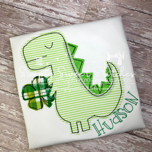 1504 - DINOSAUR WITH CLOVER - APPLIQUE CHILD SHIRT