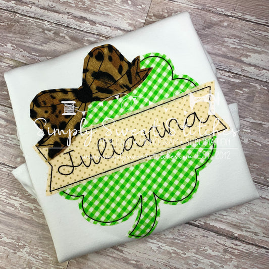 1358 - GIRL SHAMROCK WITH NAME BANNER - APPLIQUE CHILD SHIRT