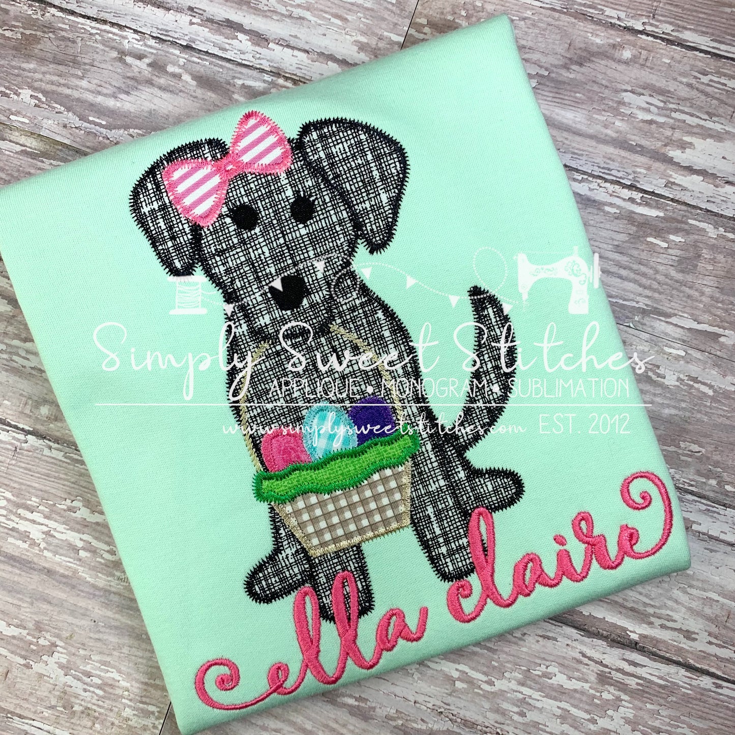 1513 - PUPPY WITH EASTER BASKET - APPLIQUE CHILD SHIRT