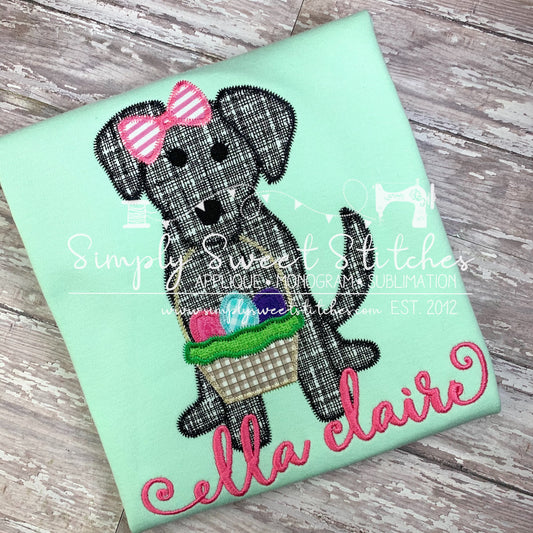 1513 - PUPPY WITH EASTER BASKET - APPLIQUE CHILD SHIRT