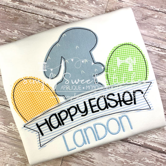 1507 - HAPPY EASTER BUNNY BANNER - APPLIQUE CHILD SHIRT
