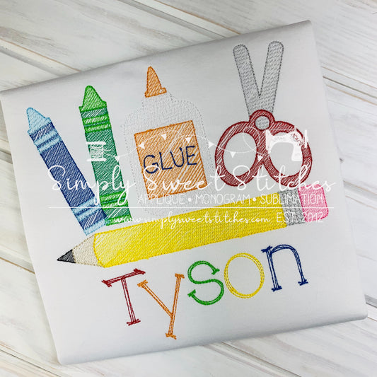 1768 - BOY SCHOOL SUPPLIES LINEUP - SKETCH CHILD SHIRT