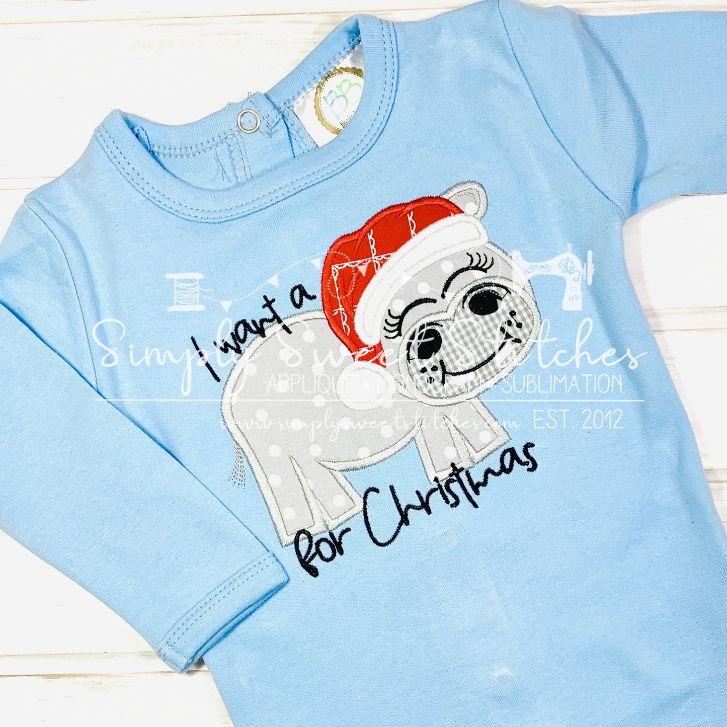 1864 - CHRISTMAS HIPPO GIRL - APPLIQUE CHILD SHIRT