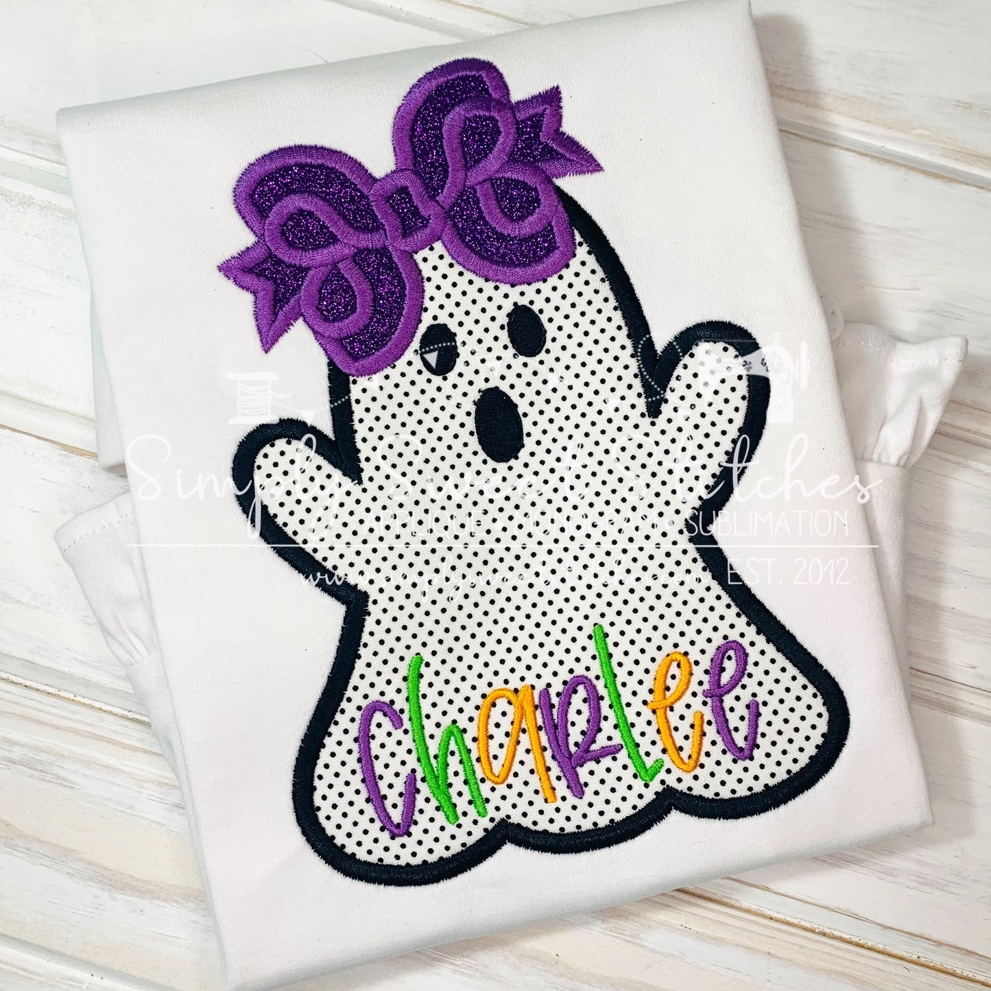 1256 - GHOST GIRL WITH BOW - APPLIQUE CHILD SHIRT