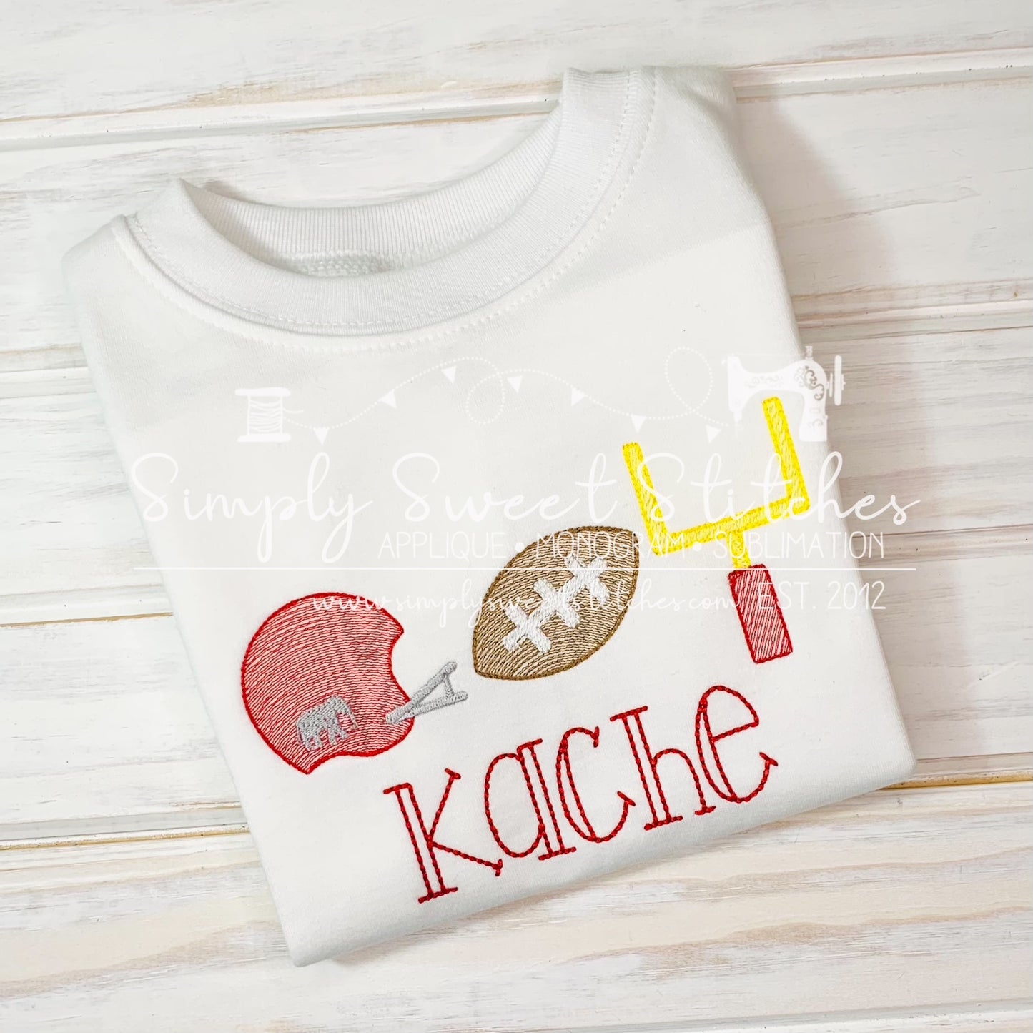 1654 - FOOTBALL, HELMET, GOAL POST TRIO - SKETCH CHILD SHIRT