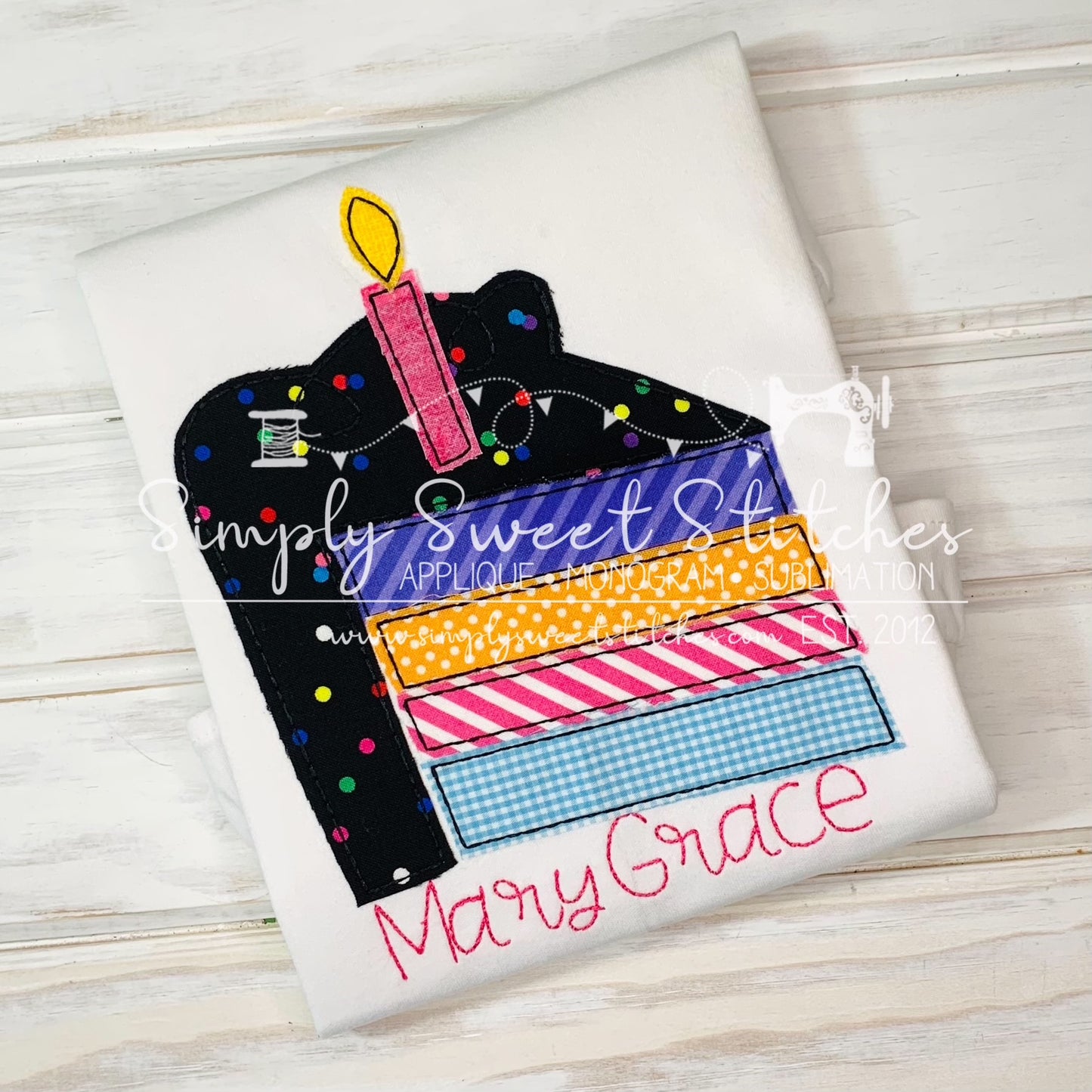 1505 - GIRLS BIRTHDAY CAKE - APPLIQUE CHILD SHIRT