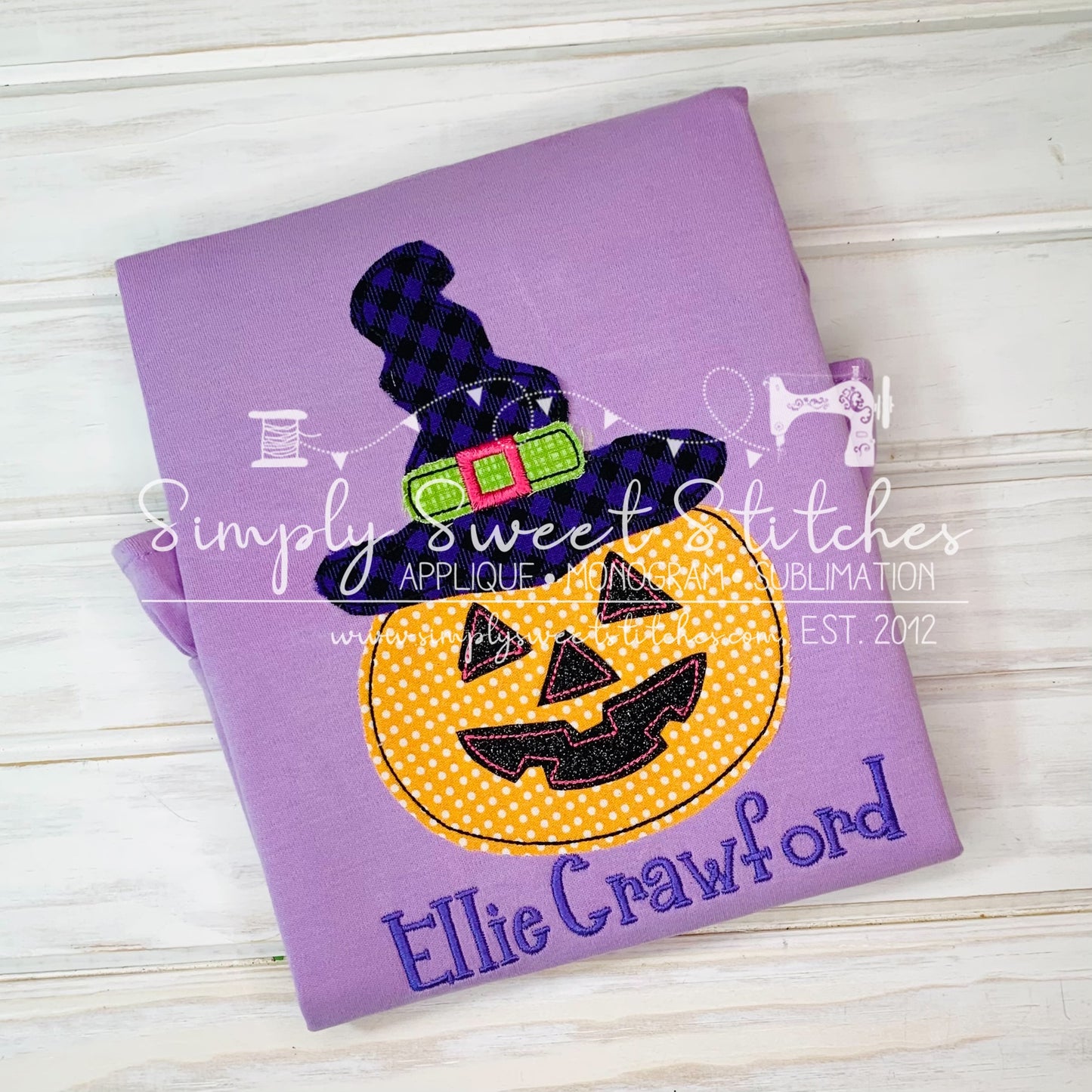 1808 - WITCHES HAT JACKOLANTERN FACE - APPLIQUE CHILD SHIRT