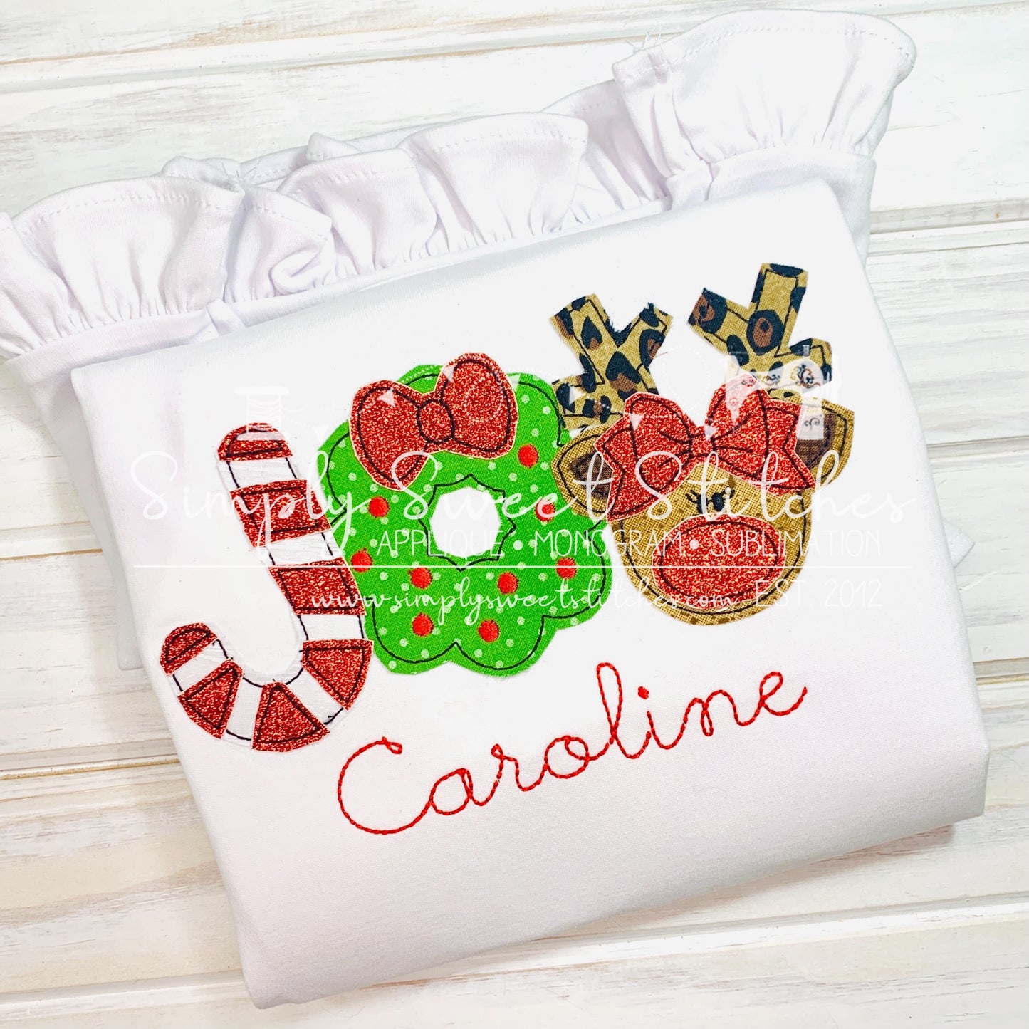 1903 - CHRISTMAS GIRL REINDEER JOY - APPLIQUE CHILD SHIRT