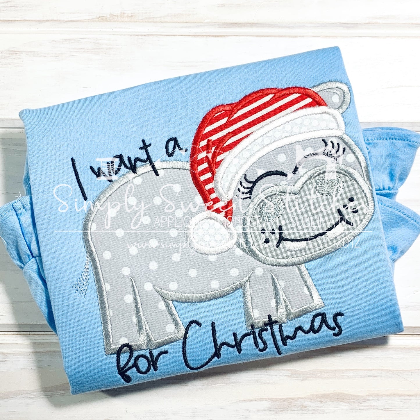 1864 - CHRISTMAS HIPPO GIRL - APPLIQUE CHILD SHIRT