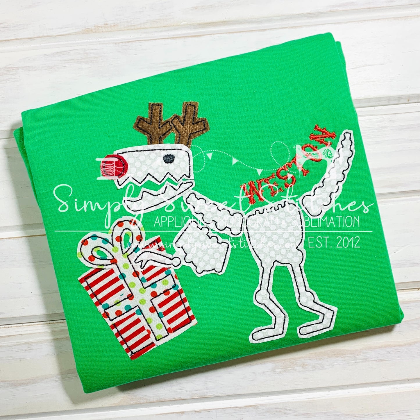 1914 - CHRISTMAS DINOSAUR SKELETON - APPLIQUE CHILD SHIRT