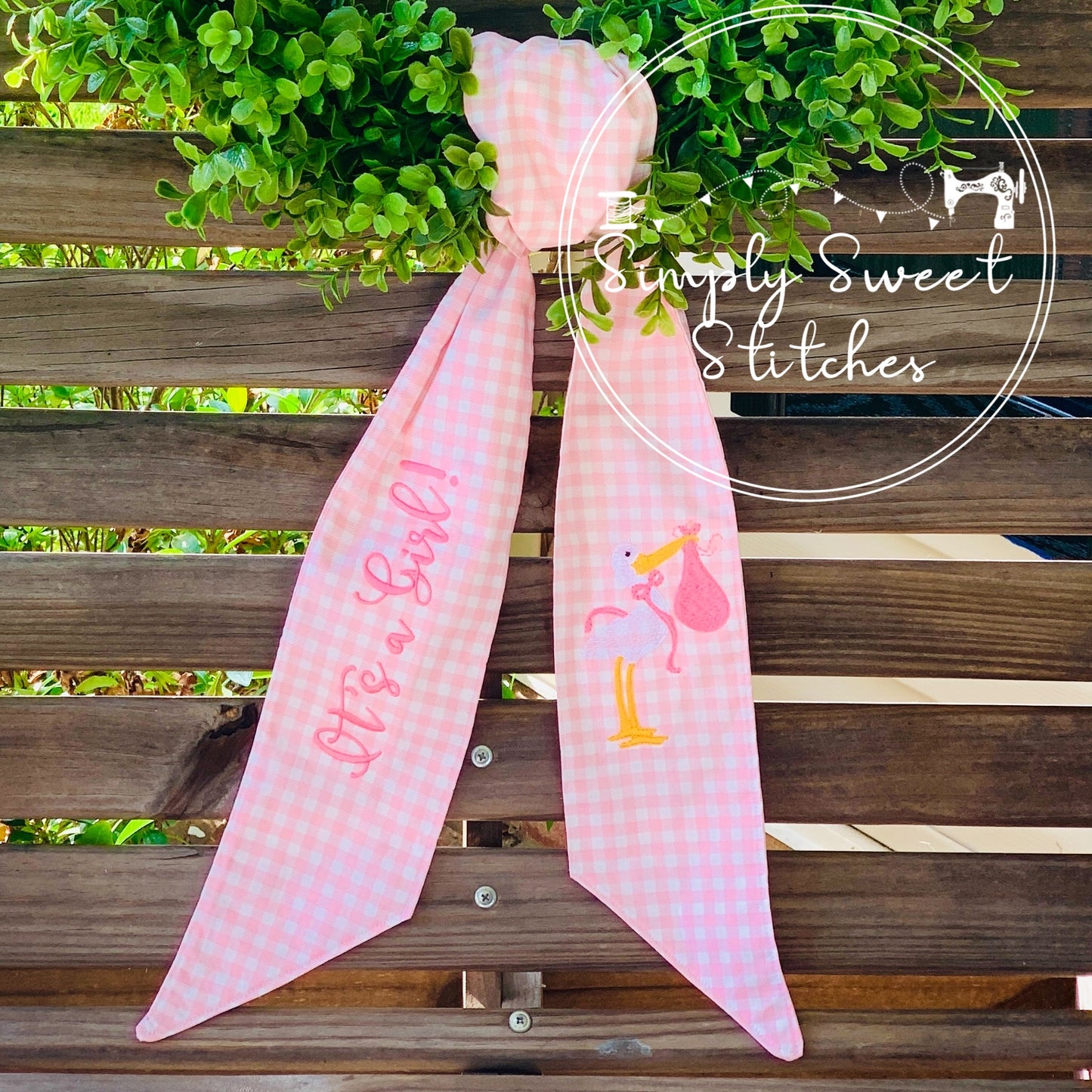 2300 - IT'S A GIRL STORK - WREATH SASH