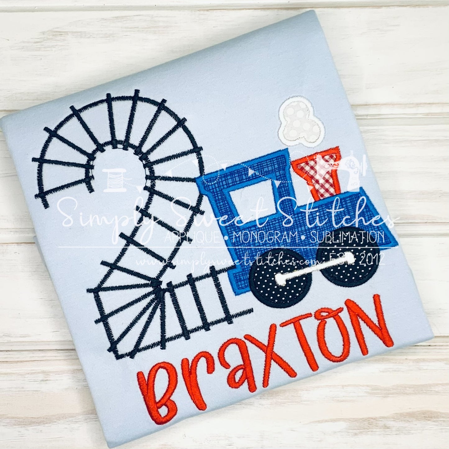 1075 - TRAIN TRACK BIRTHDAY NUMBER - APPLIQUE CHILD SHIRT