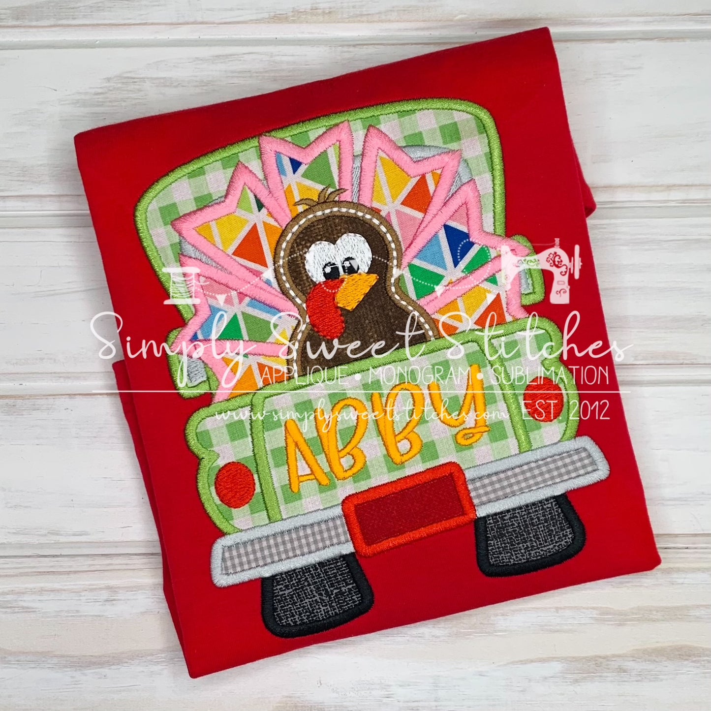 1796 - TURKEY TRUCK THANKSGIVING - APPLIQUE CHILD SHIRT