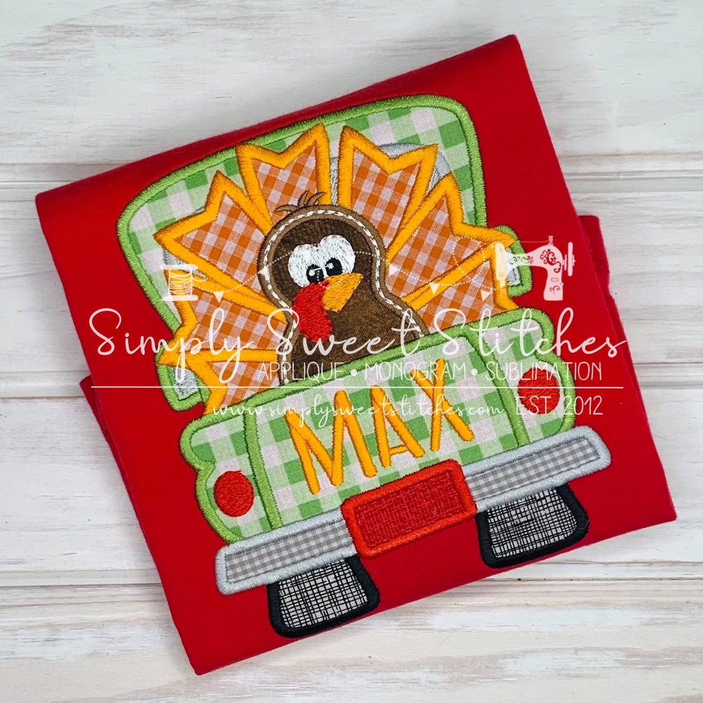 1796 - TURKEY TRUCK THANKSGIVING - APPLIQUE CHILD SHIRT