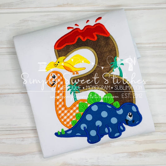 2045 - DINOSAUR BIRTHDAY NUMBER - APPLIQUE CHILD SHIRT