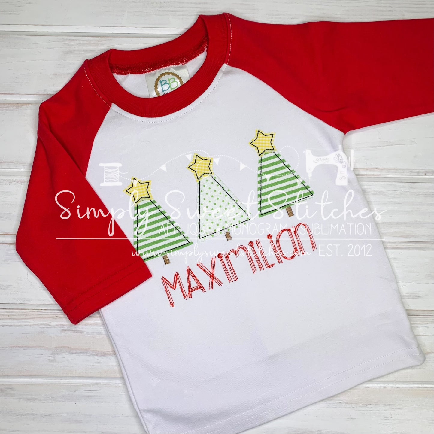 1841 - CHRISTMAS TREE WITH STARS TRIO - APPLIQUE CHILD SHIRT