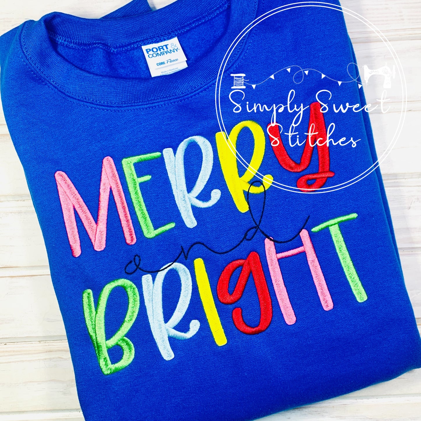 2168 - MERRY AND BRIGHT - EMBROIDERY ADULT SWEATSHIRT