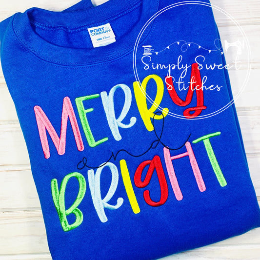 2168 - MERRY AND BRIGHT - EMBROIDERY ADULT SWEATSHIRT