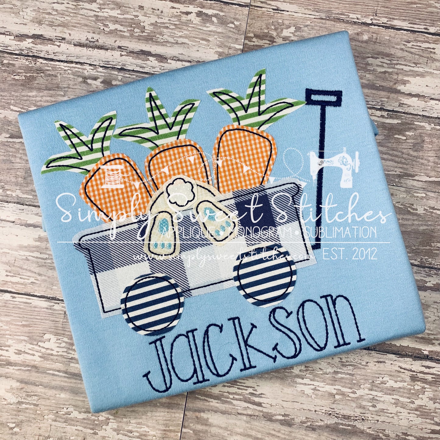 1539 - EASTER WAGON WITH BUNNY AND CARROTS - APPLIQUE CHILD SHIRT